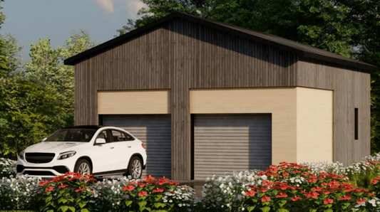 DIY Prefab Double Car Garage - 24x24x12 Ft, (x2) Door 9x7 Ft